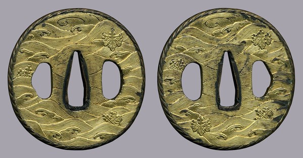 Kokinko Gold Waves Tsuba.jpg